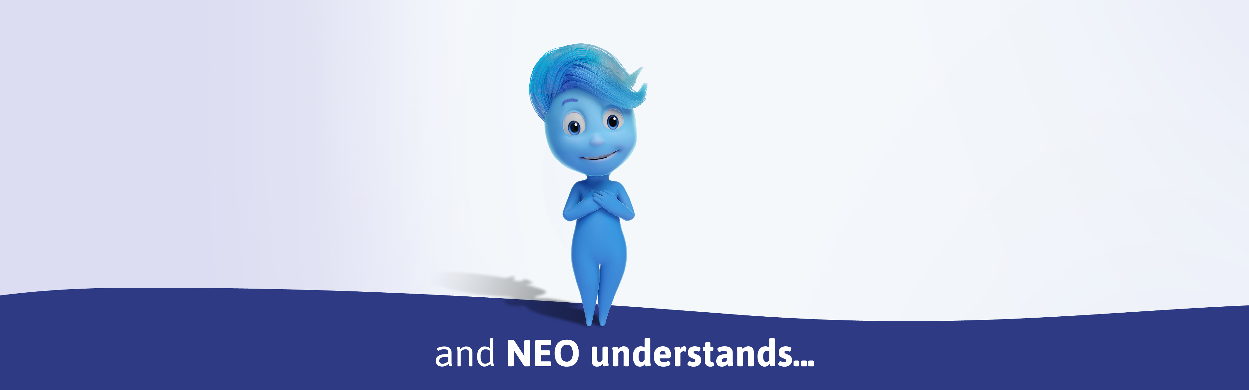 standing mascot of neo appliances showing gratitude