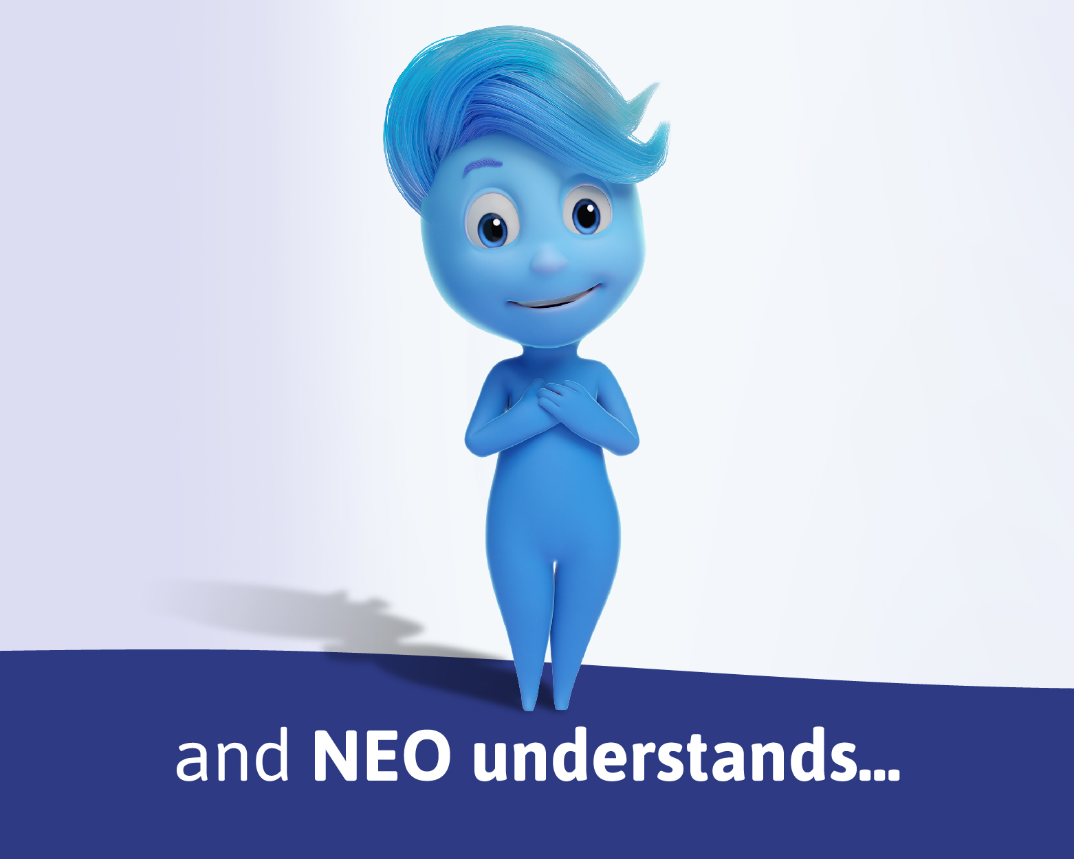 standing mascot of neo appliances showing gratitude