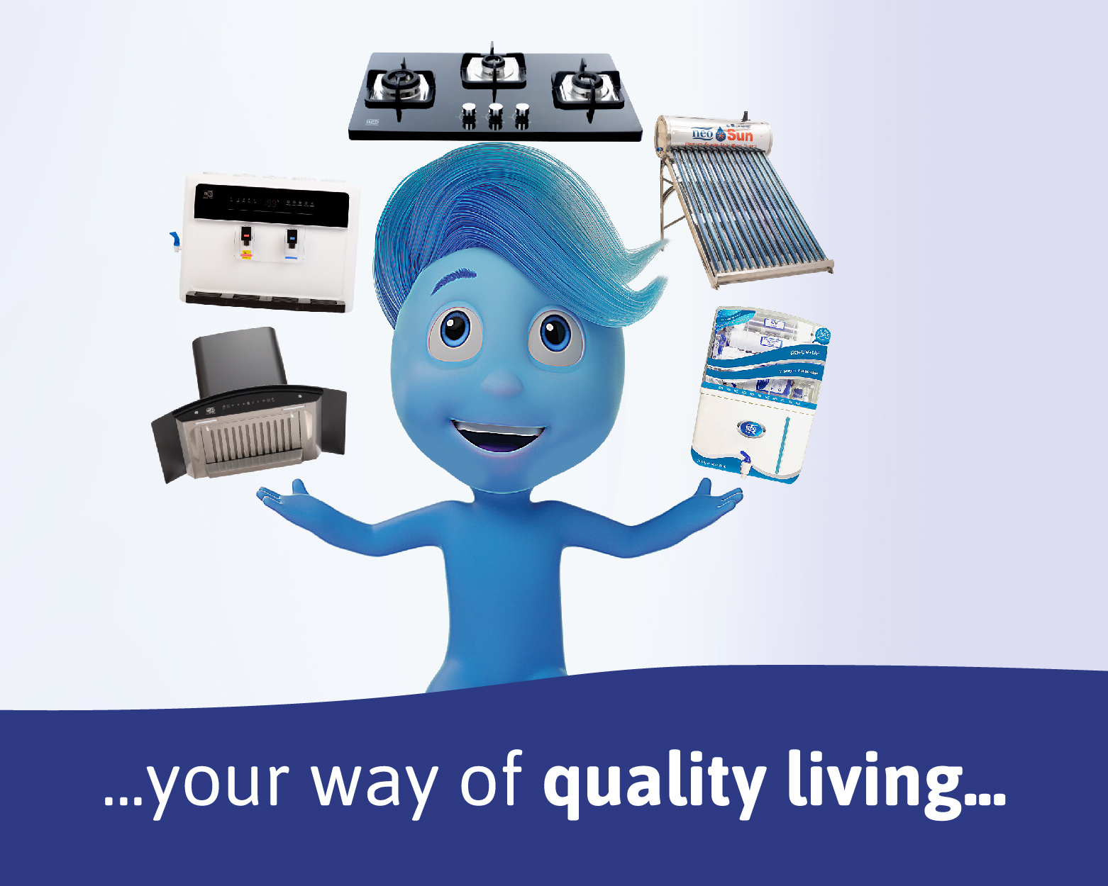 mascot of neo home appliances  chimney,water purifier,gas hobs and solar water heater